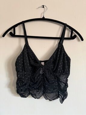 Colsie Black Sparkle Mesh Ruched Cami medium